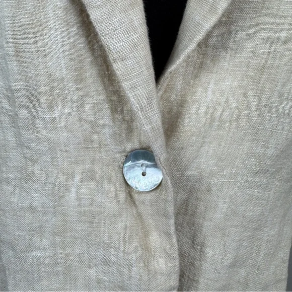 Christian Siriano Linen Blazer Jacket Womens Medium M Cream Long Roll Tab Sleeve - Picture 3 of 9